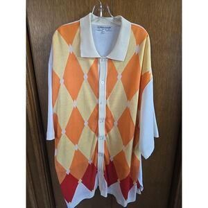 Silversilk Luxe Shirt Mens Large Geometric  Knit Walking‎ Suit Top Art